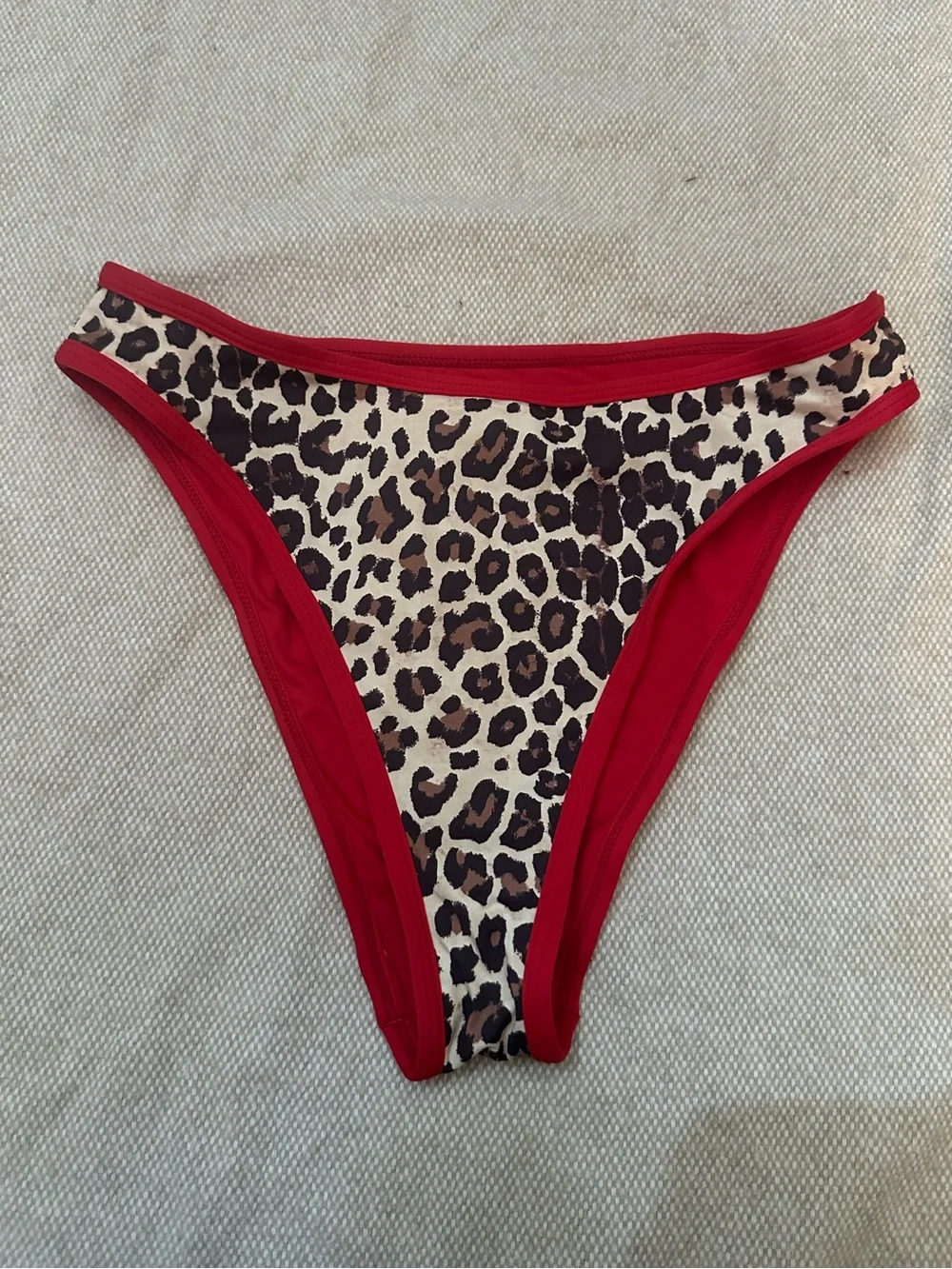 New! Frankie's Bikinis Dove Leopard Print Bikini Bottom Red Trim 38965